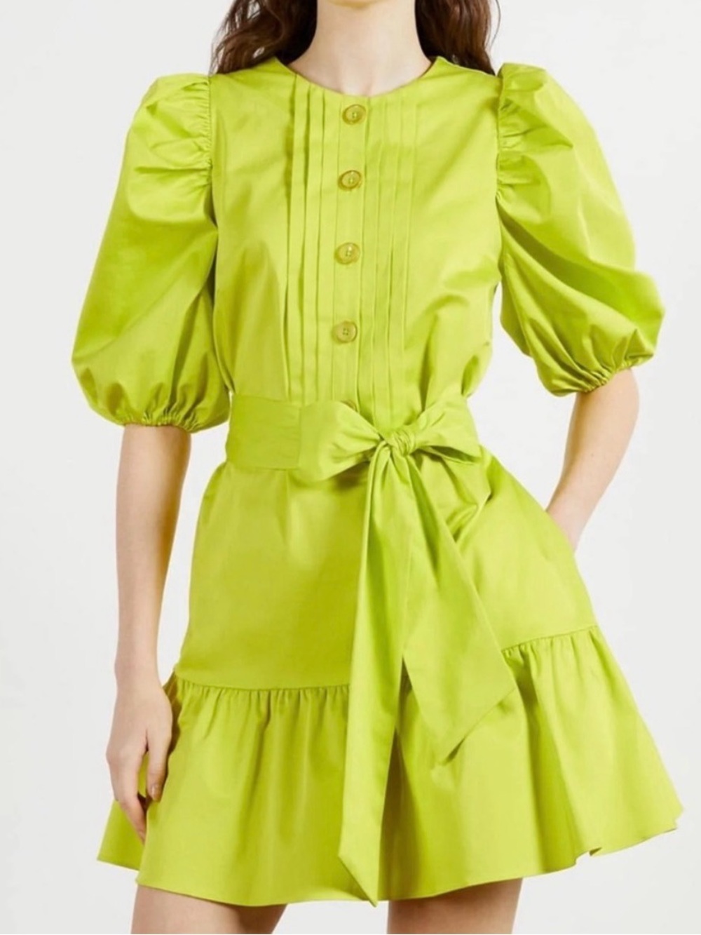 Ted Baker Sofiiia Dress in Chartreuse, removable tie and pockets